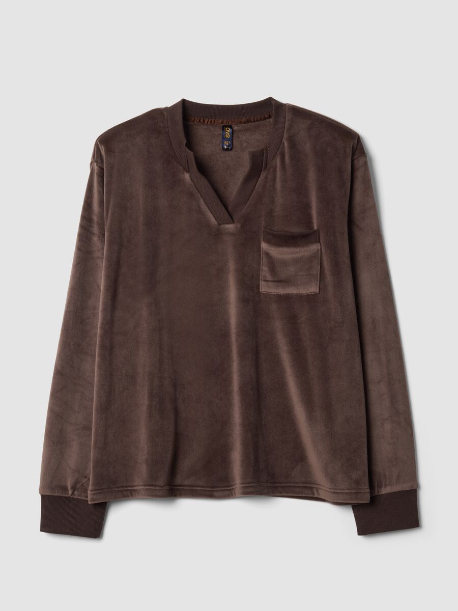 Brown stretch V-neck pyjama top_0