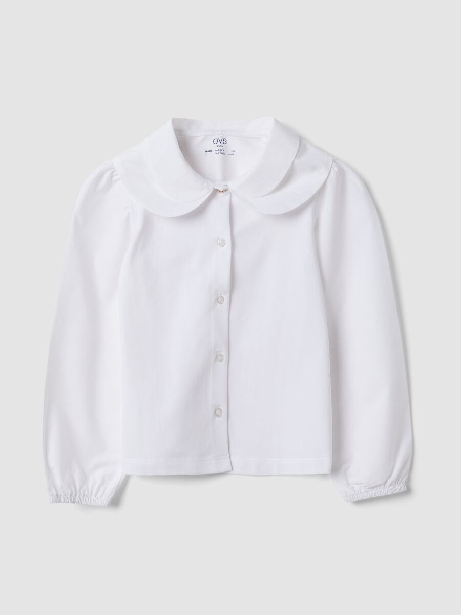 White stretch cotton blouse with rounded collar, regular fit_0