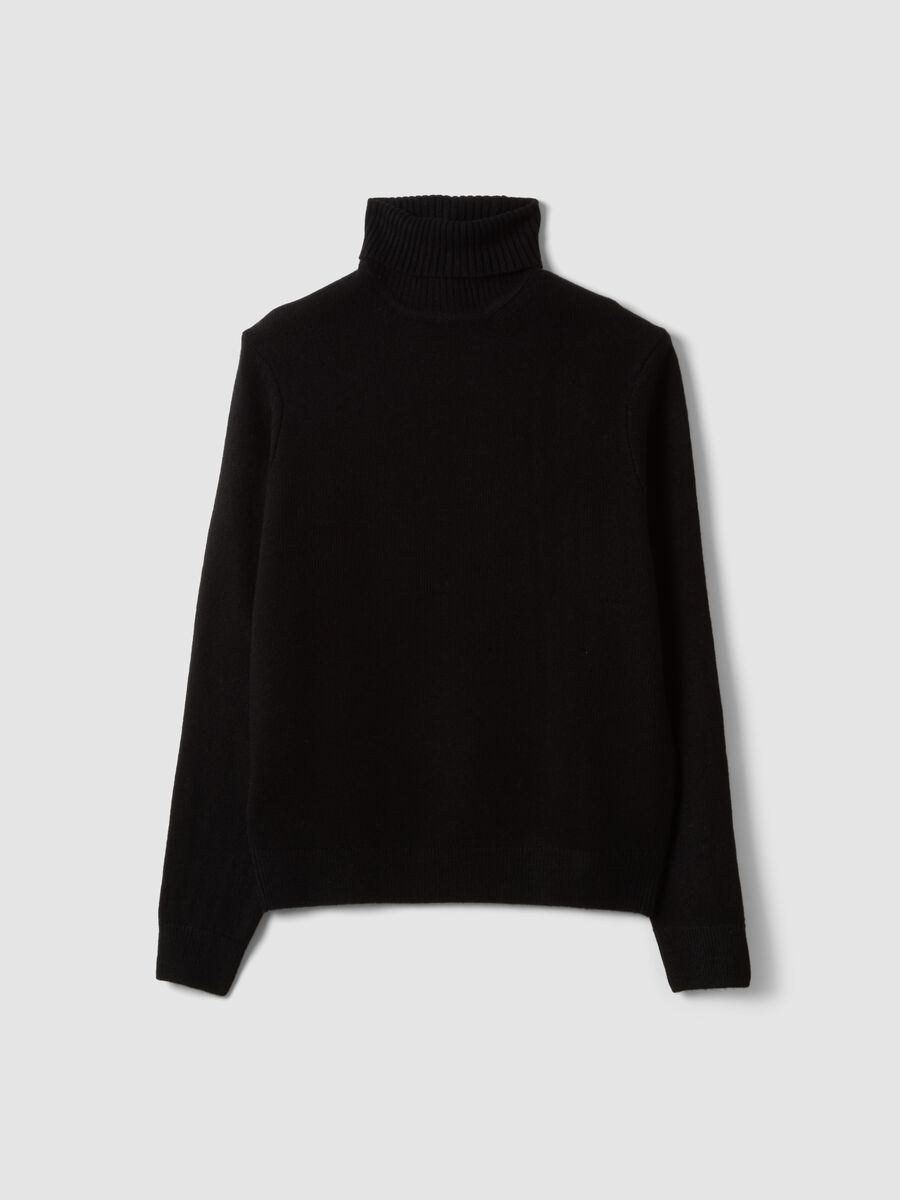 Black regular-fit roll-neck jersey knit jumper_0
