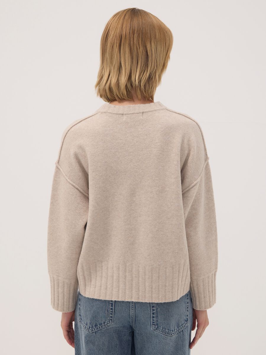 Beige crew-neck jumper in stretch fabric_3