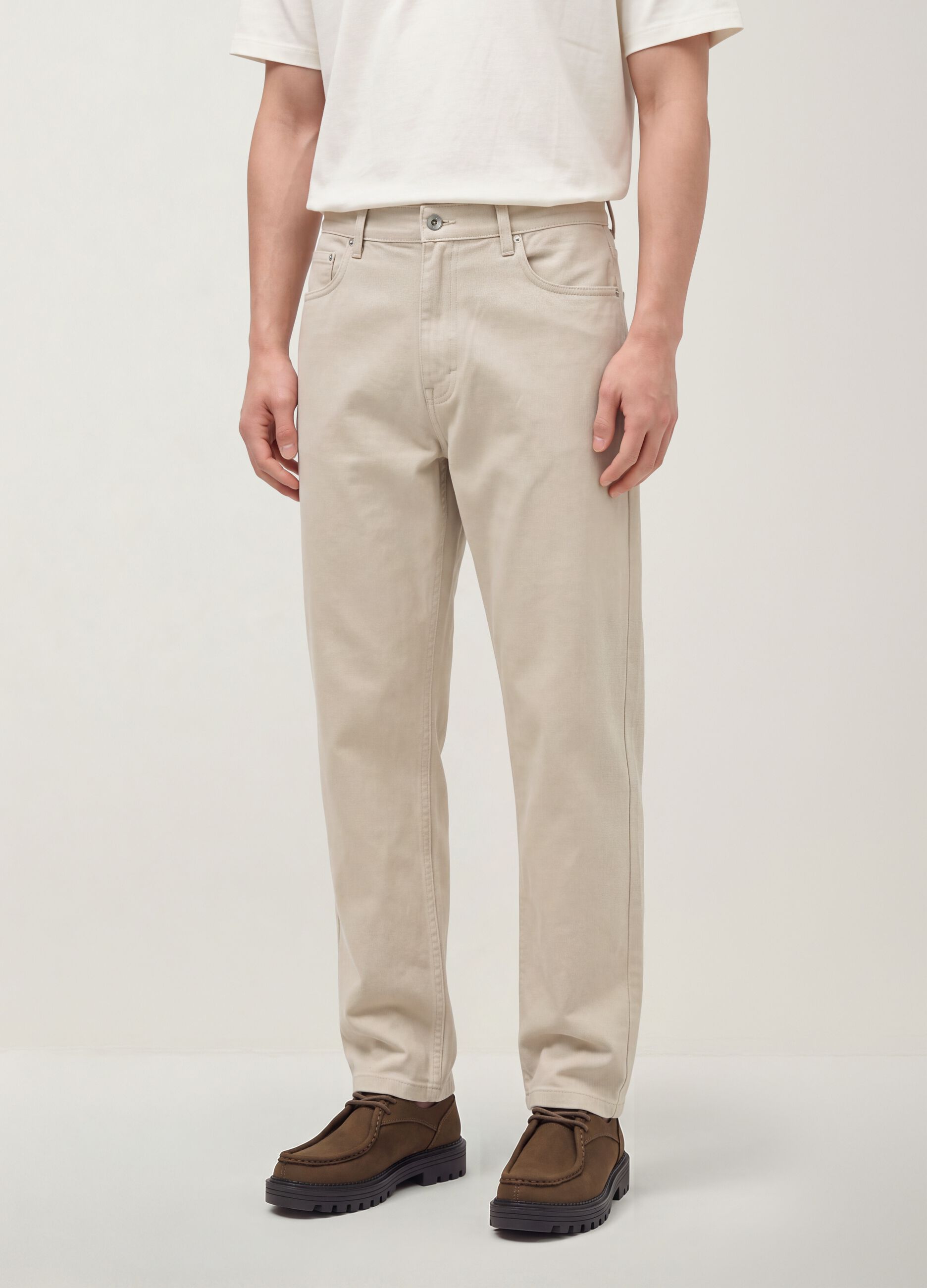 Pantaloni straight grigi in twill di cotone elasticizzato