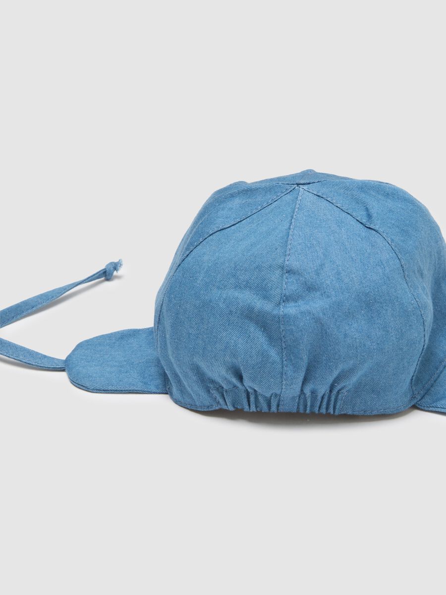 Sky blue pure cotton baby hat with inscription and ties_2