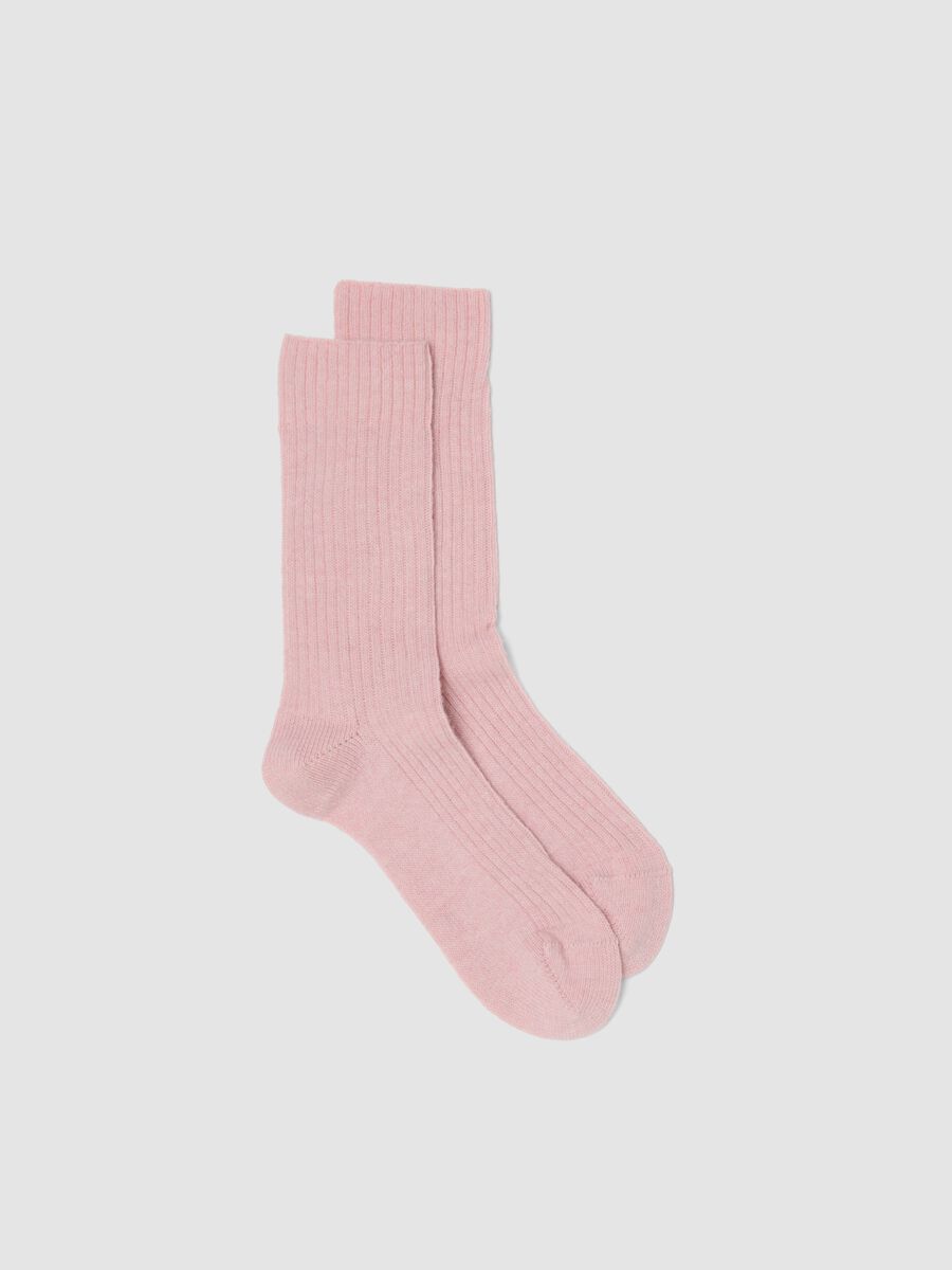 Pink ribbed socks in wool, viscose and stretch cashmere blend_0