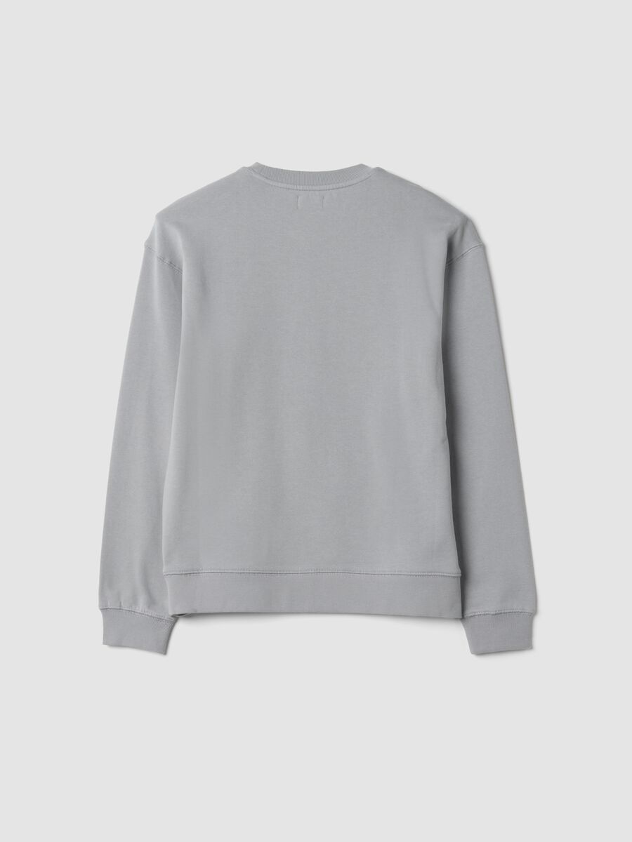 Grey crew-neck sweatshirt in pure organic cotton with racing graphic, relaxed fit_1