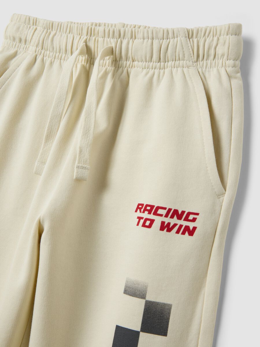 White pure cotton joggers with check print, comfort fit_3