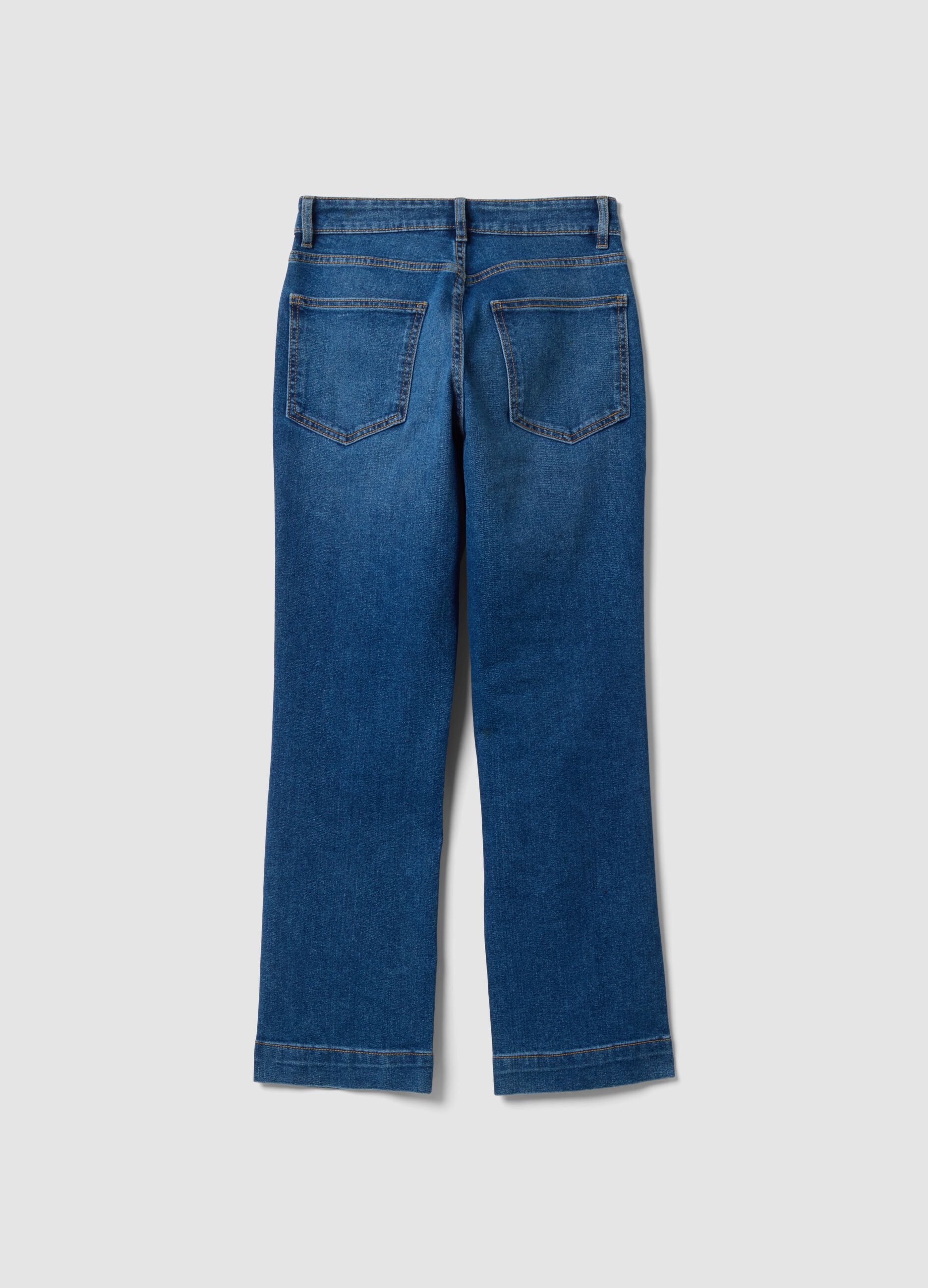 Blue cropped slim-fit denim jeans in stretch cotton and viscose