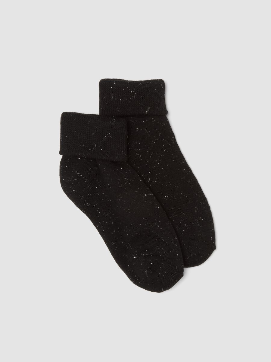 Black organic stretch cotton socks with turn-over cuff_0