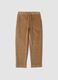 Beige ribbed stretch cotton trousers with elasticated waistband_4