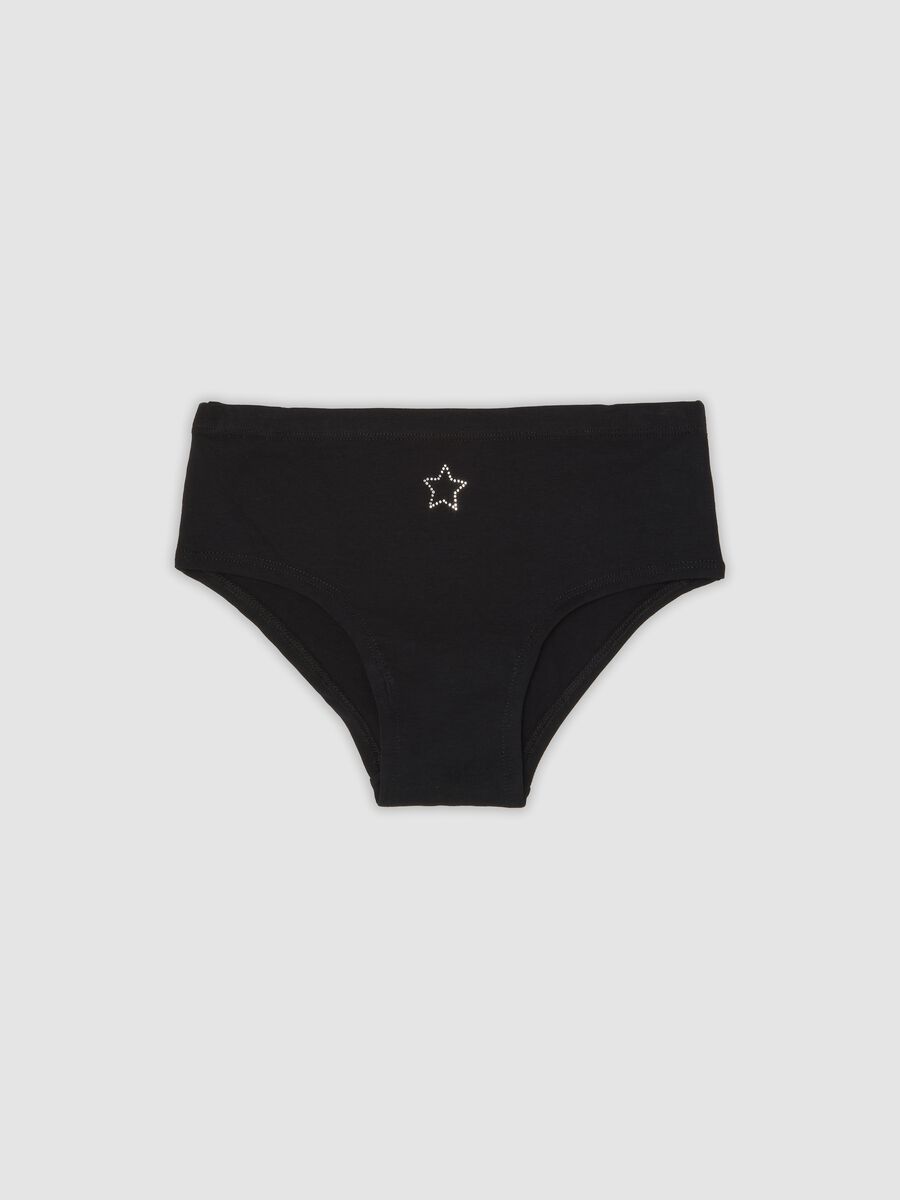 Girls&rsquo; black organic stretch cotton culotte briefs with star detail_0