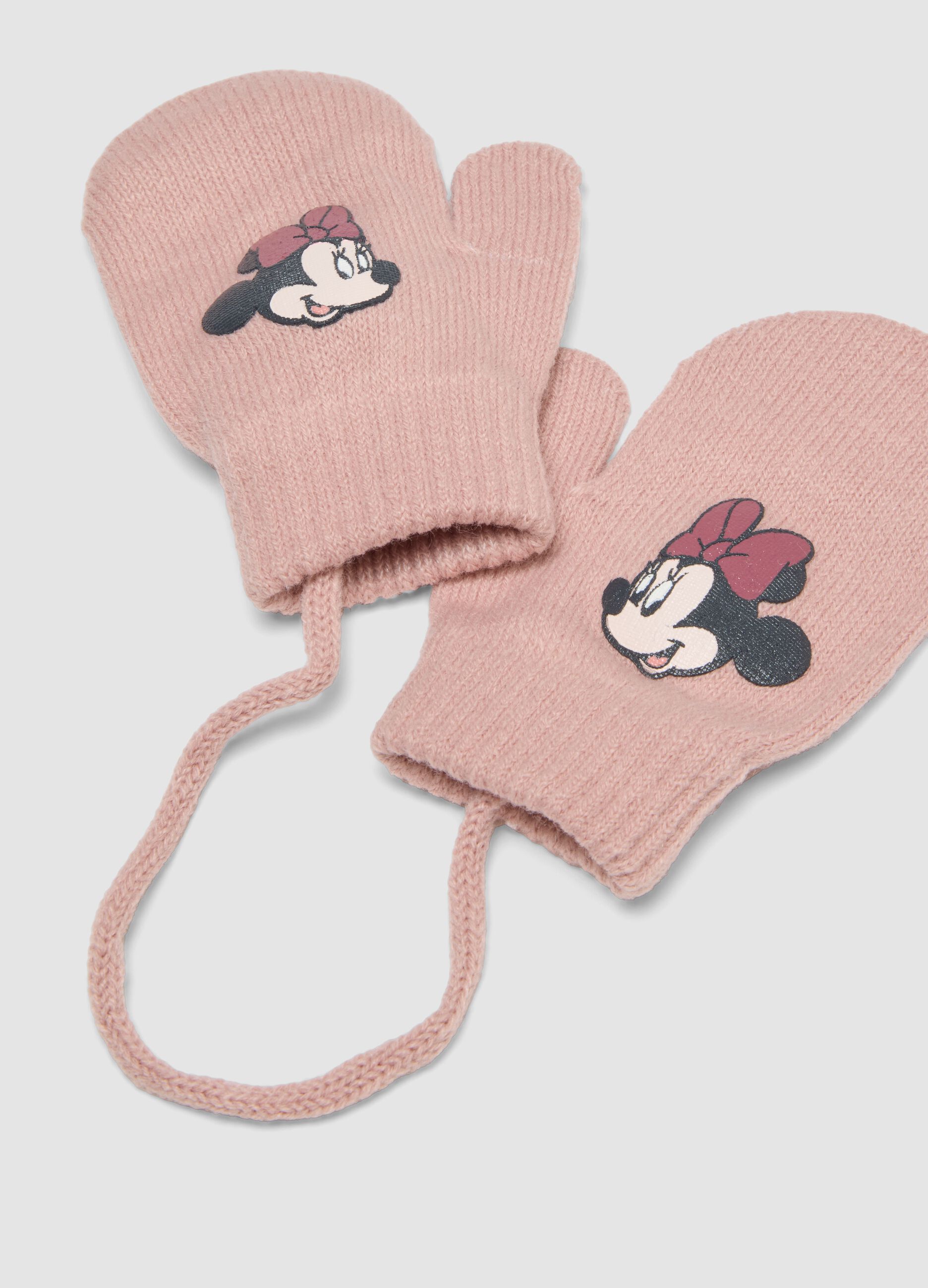 Purple stretch-fabric Minnie-themed set with hat and mittens