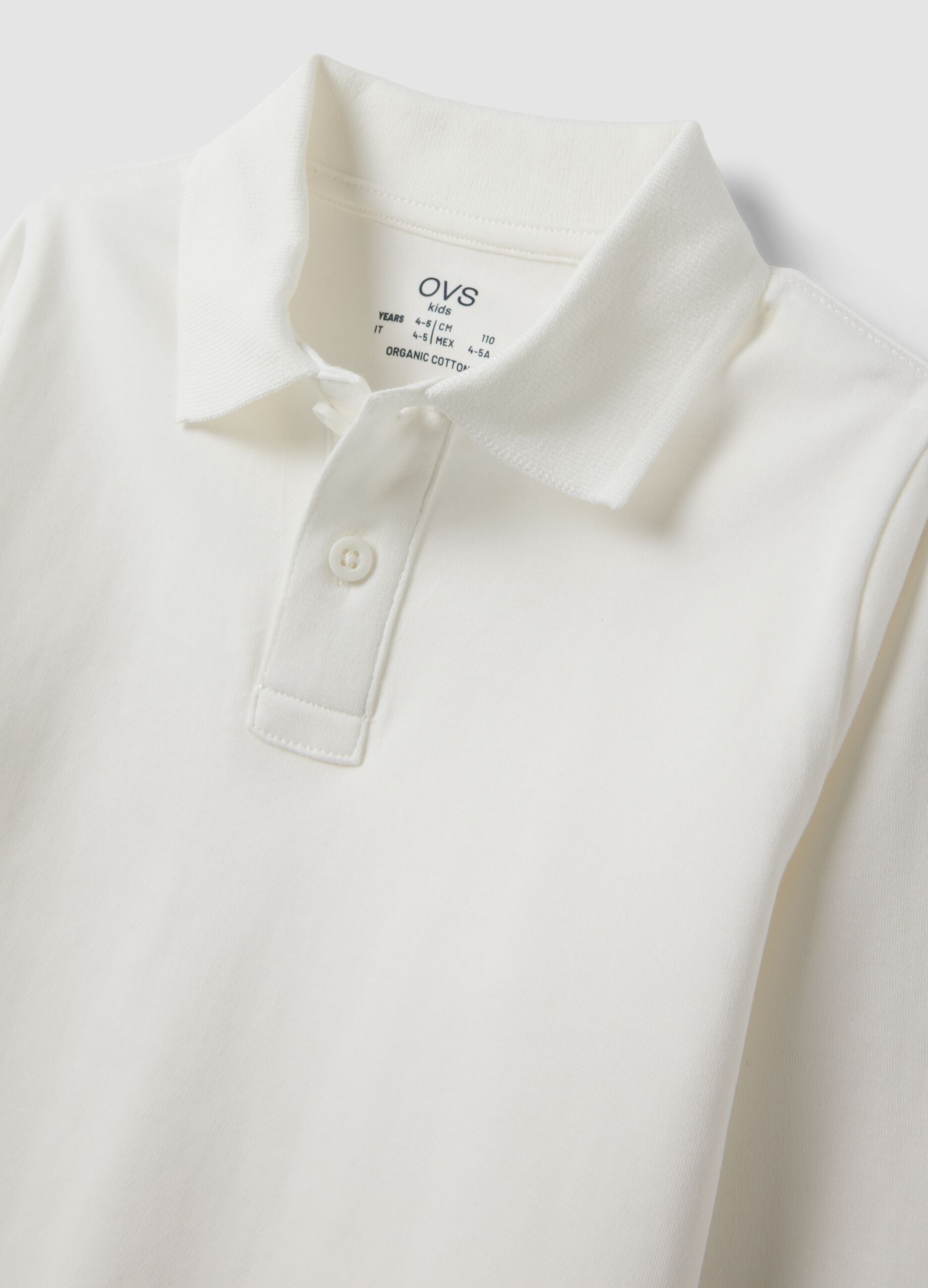 Polo bianca in puro cotone organico a maniche lunghe