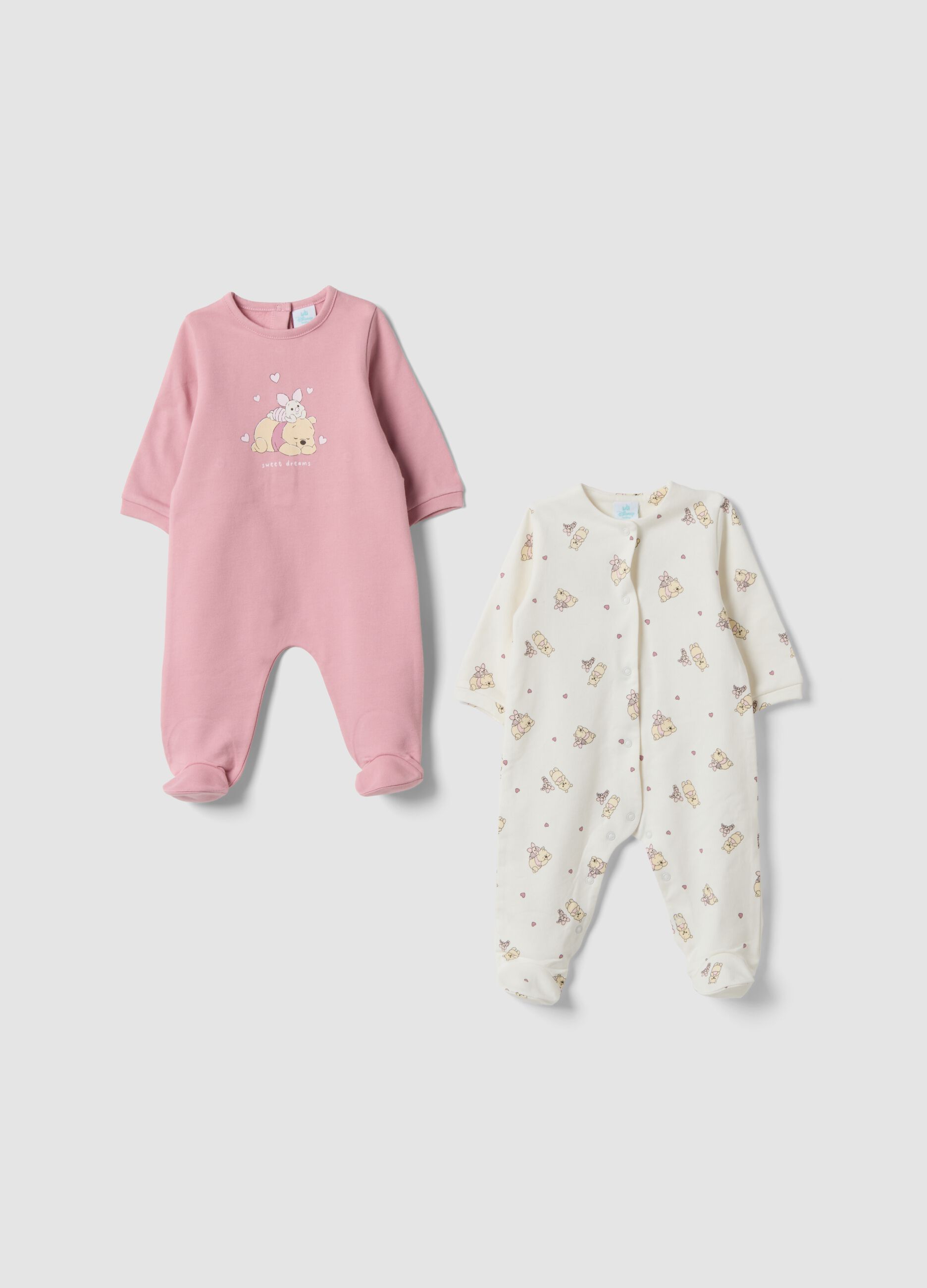 2-pack organic cotton baby sleepsuits with feet and Winnie the Pooh print