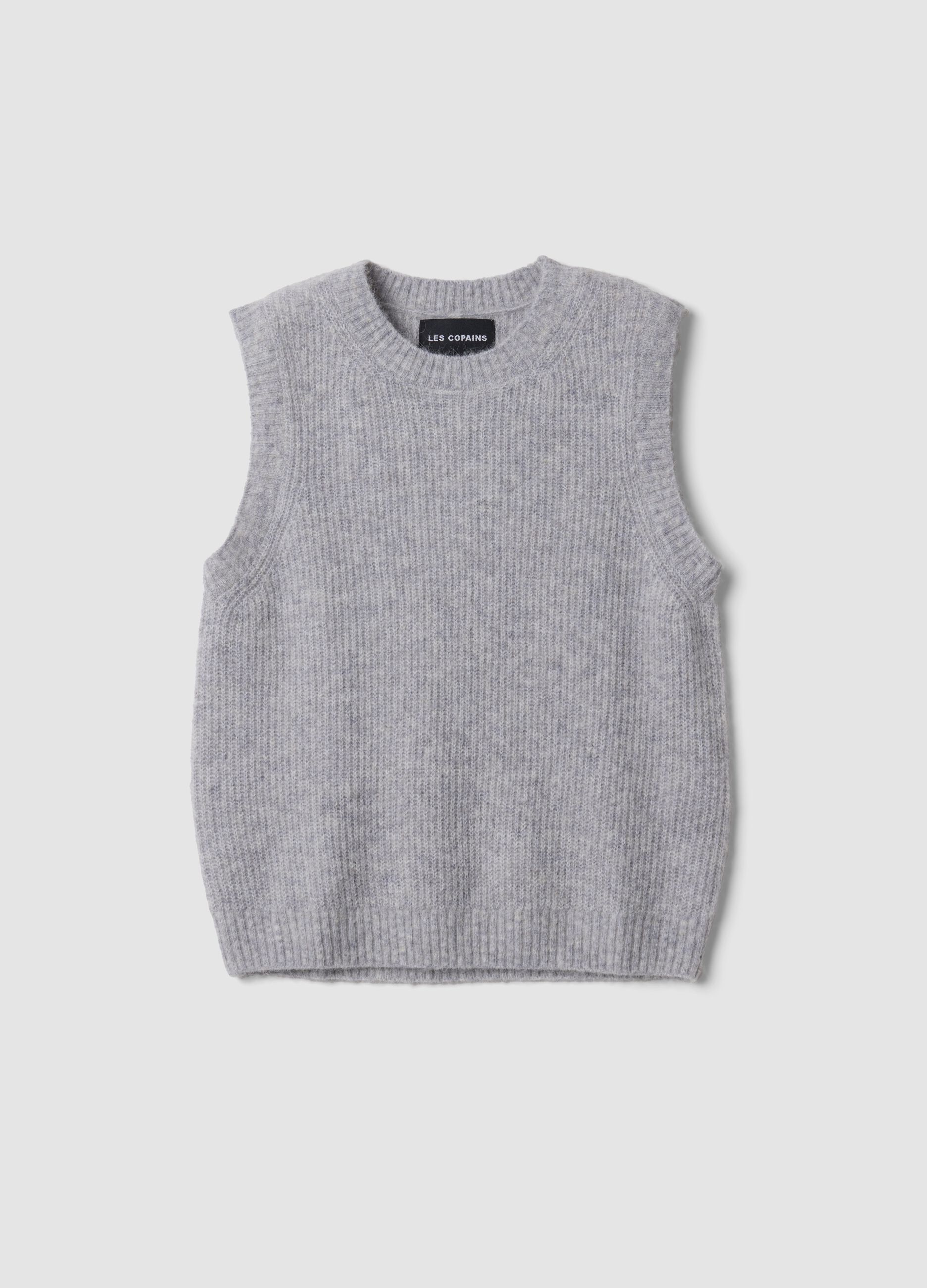 Grey crew-neck stretch wool and alpaca gilet