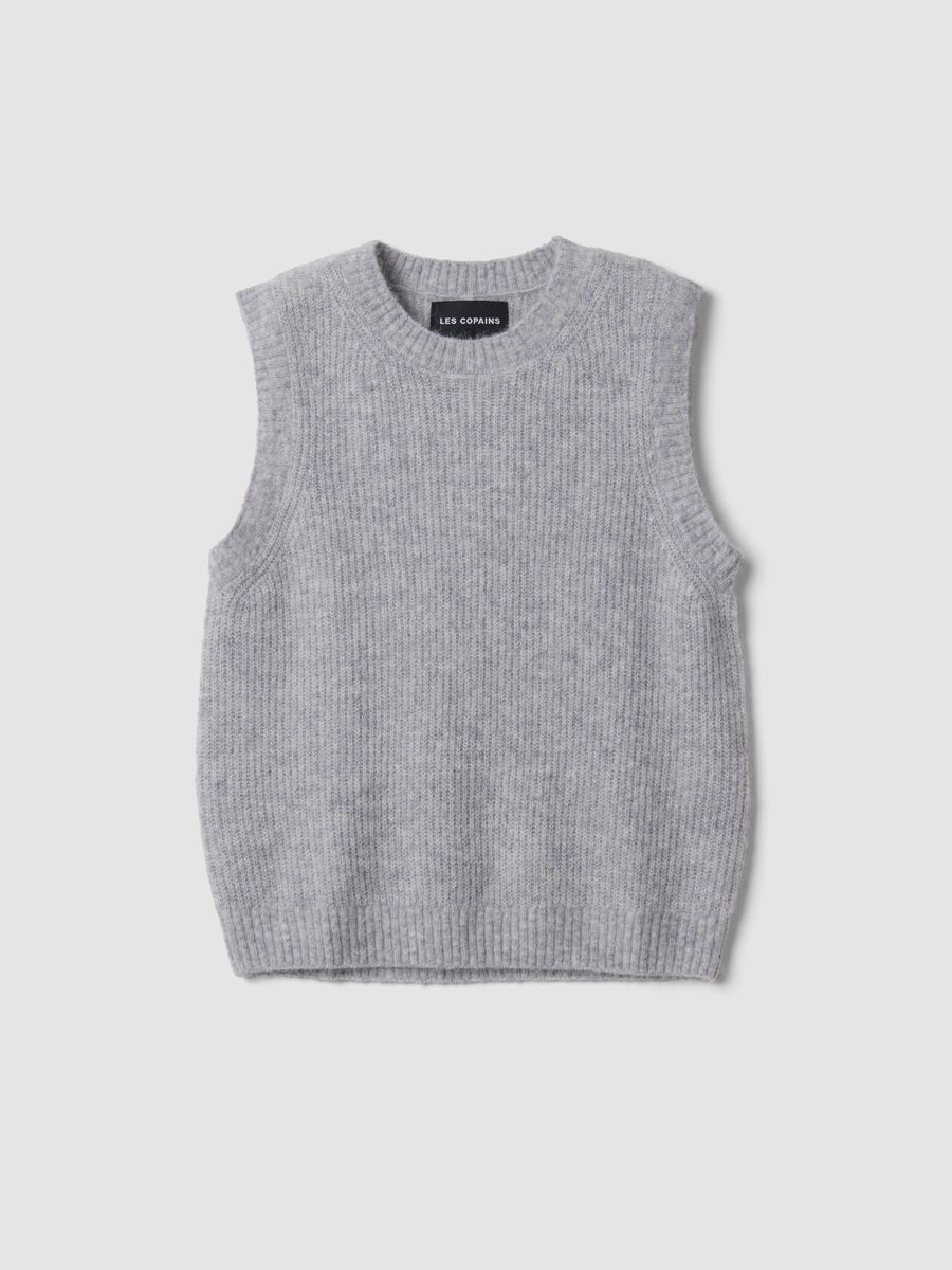 Grey crew-neck stretch wool and alpaca gilet_0