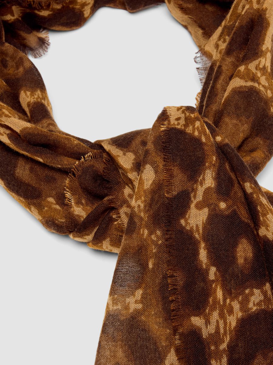 Brown wool-blend scarf with animal print_1
