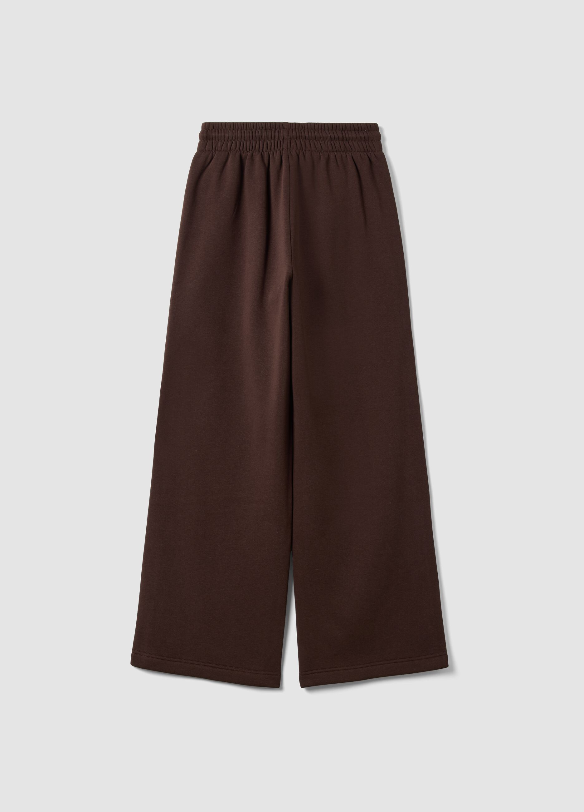 Brown cotton-blend wide-leg trousers with lace detailing