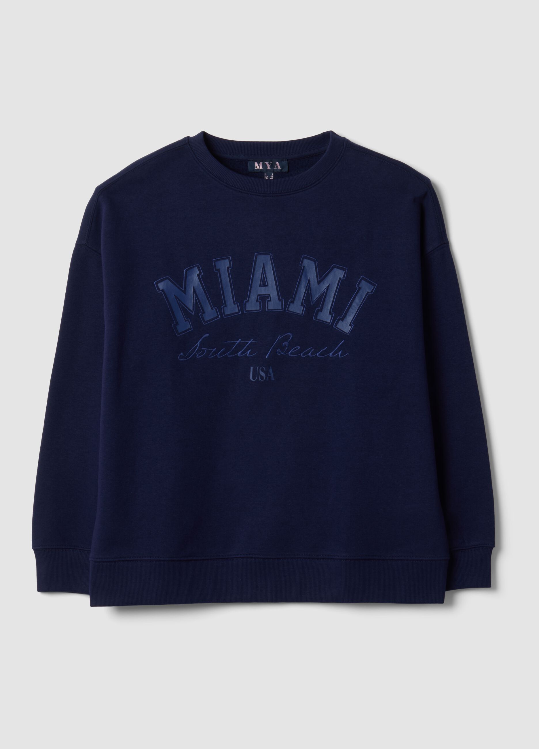 Blue cotton-blend sweatshirt with Miami slogan
