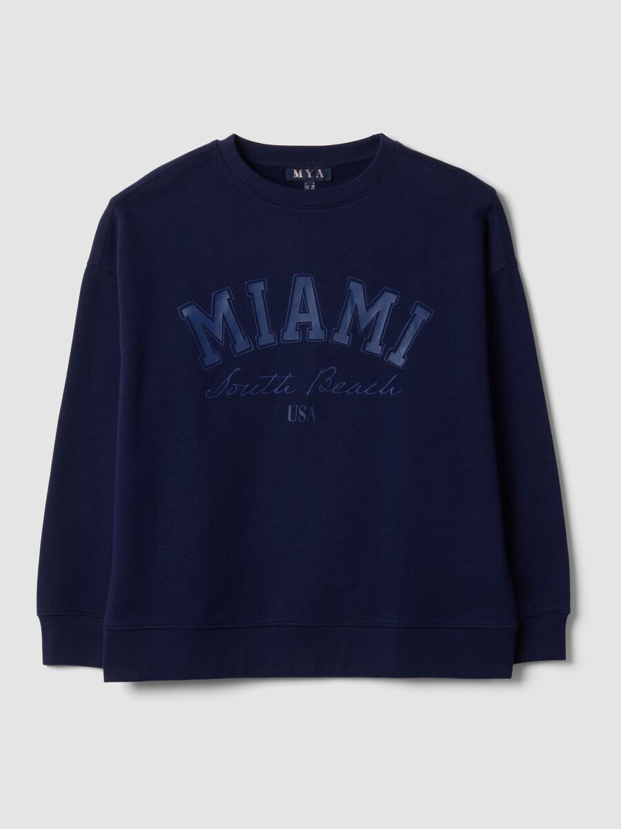 Blue cotton-blend sweatshirt with Miami slogan_0