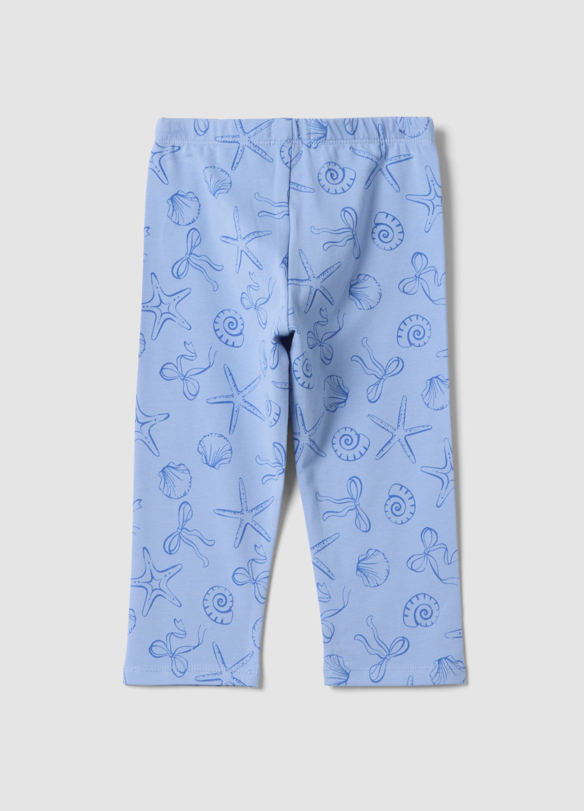 Girls&rsquo; light blue skinny stretch cotton leggings with print