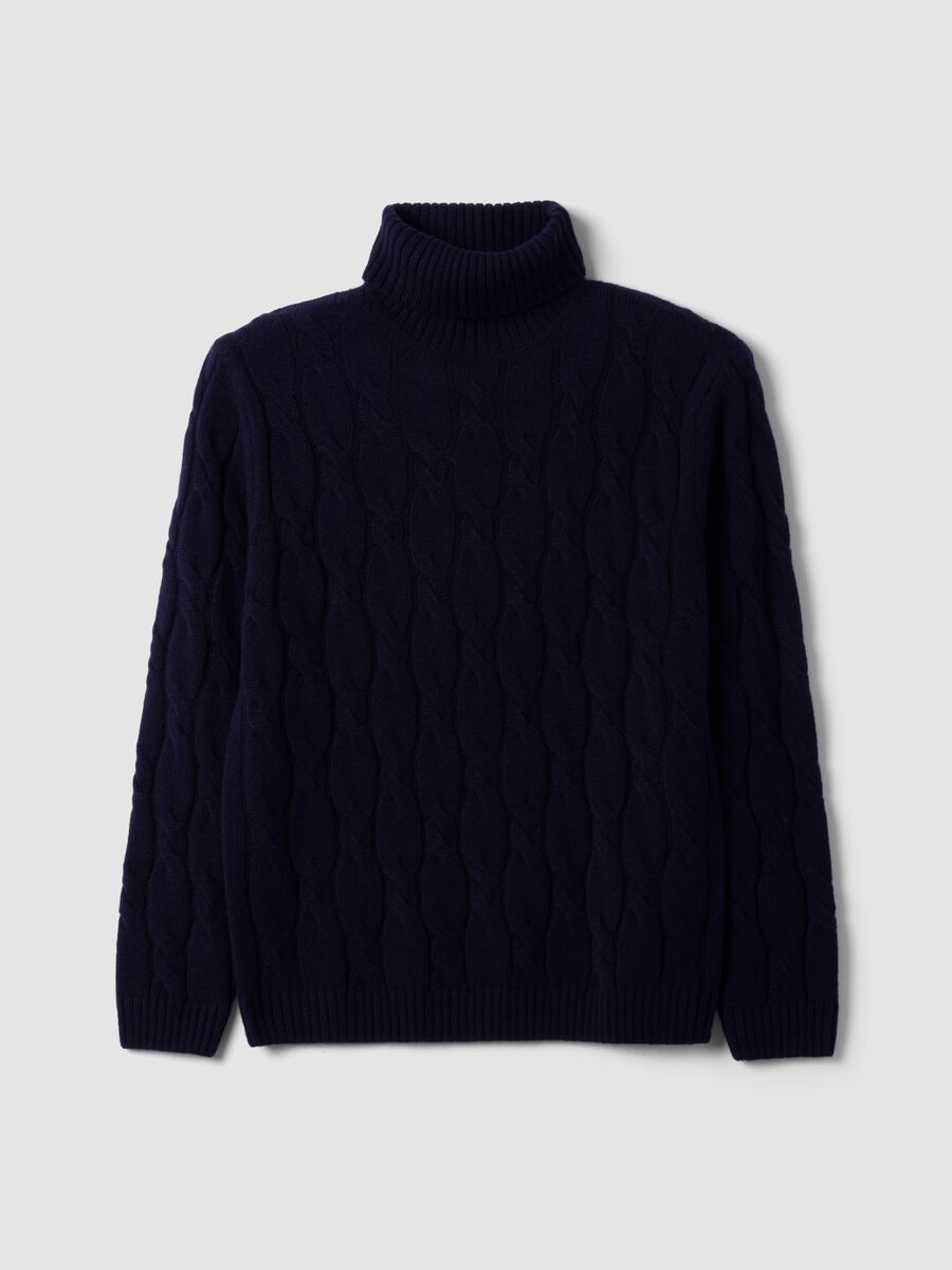 Navy blue cable-knit wool-blend regular-fit roll-neck jumper_4