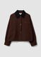 Brown pure cotton bomber jacket with contrasting collar, regular fit_0