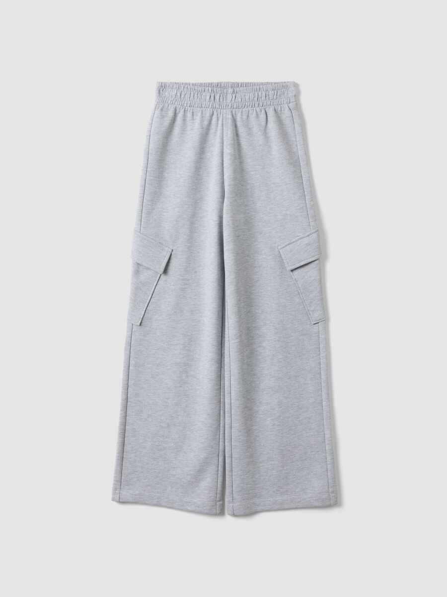 Grey pure cotton wide-leg trousers with cargo pockets_0