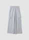Grey pure cotton wide-leg trousers with cargo pockets_0