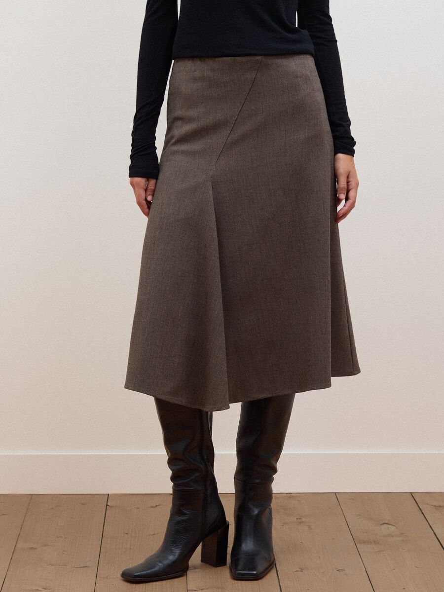 Brown stretch viscose skirt with lining_1