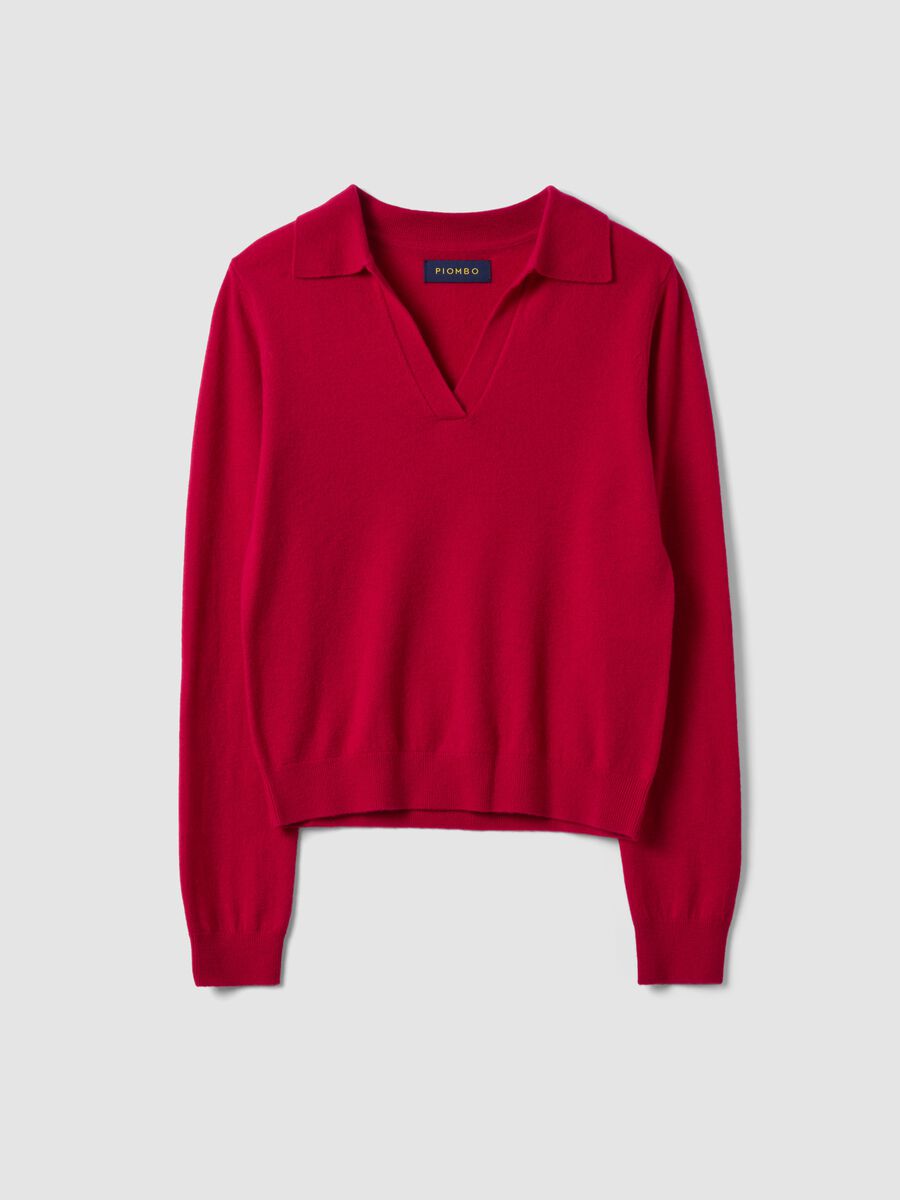 Maglia rossa in pura lana con colletto polo_0