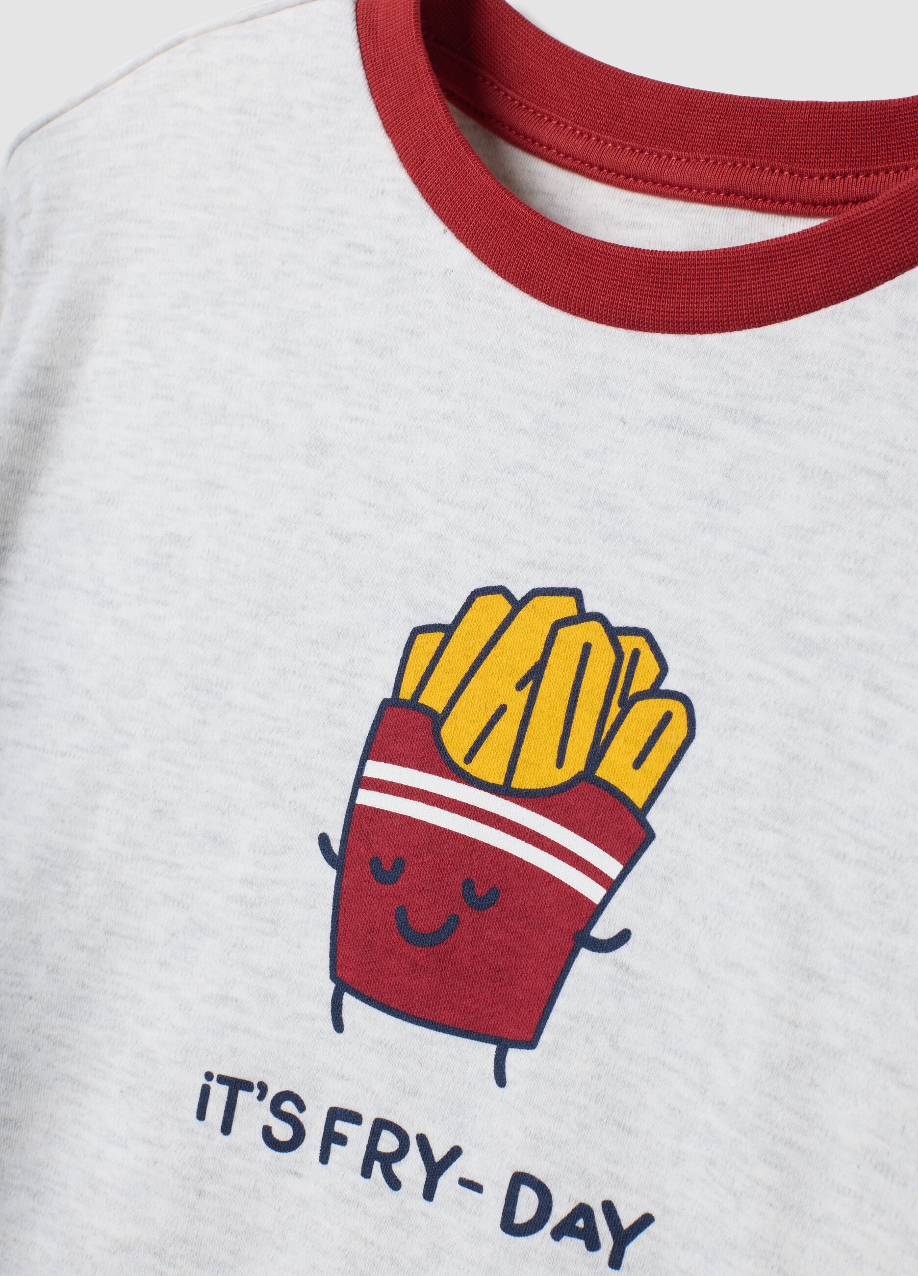 Grey and red crew-neck pyjamas in organic cotton and viscose blend