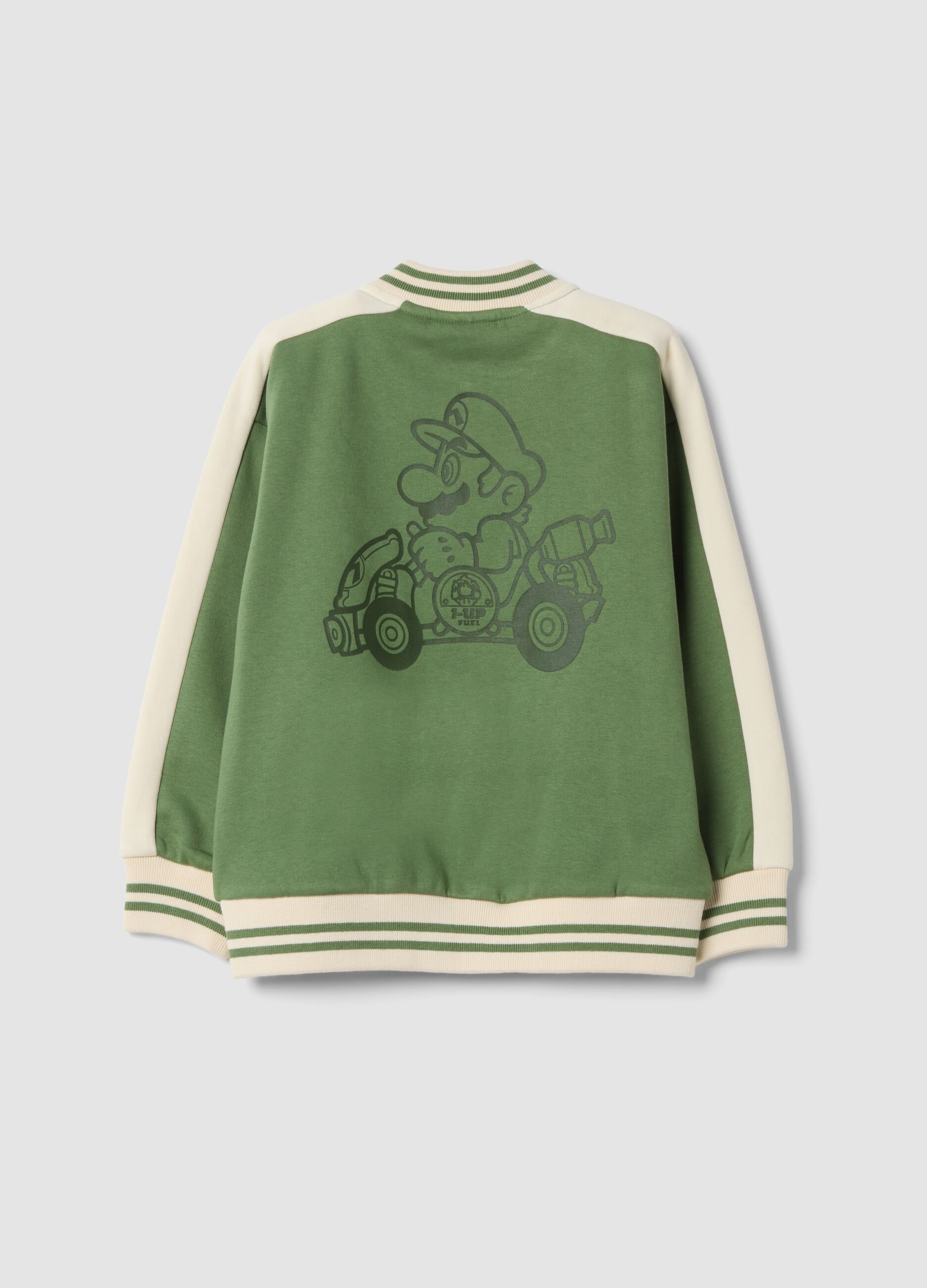 Green oversized cotton-blend sweatshirt with Mario Kart print