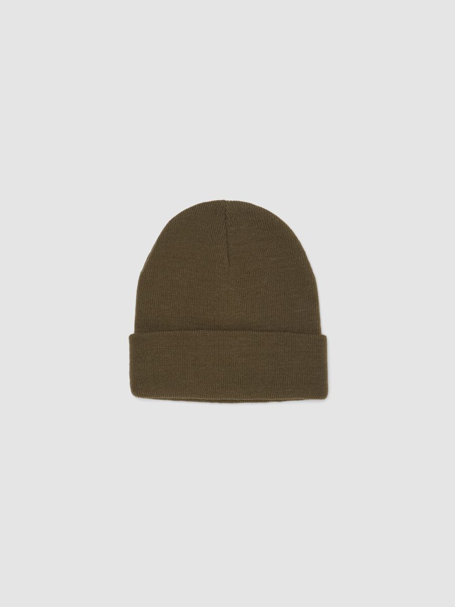 Green jersey knit beanie with turn-up cuff_0