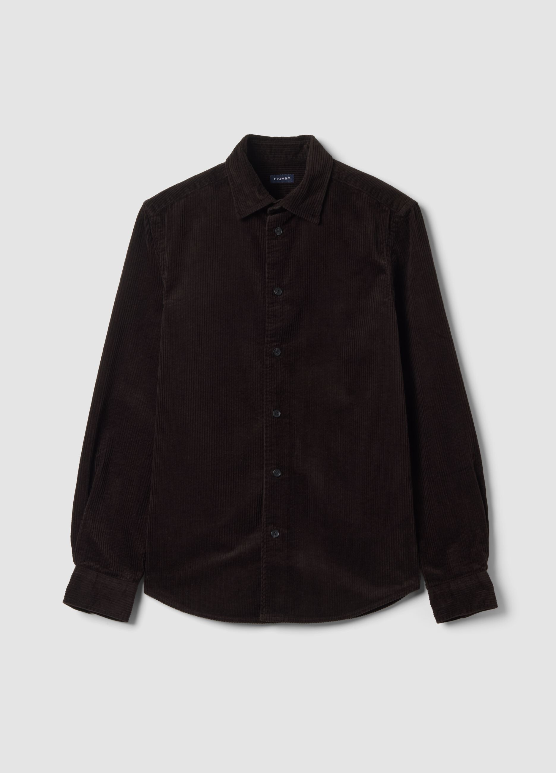 Camicia marrone in puro cotone a coste regular fit