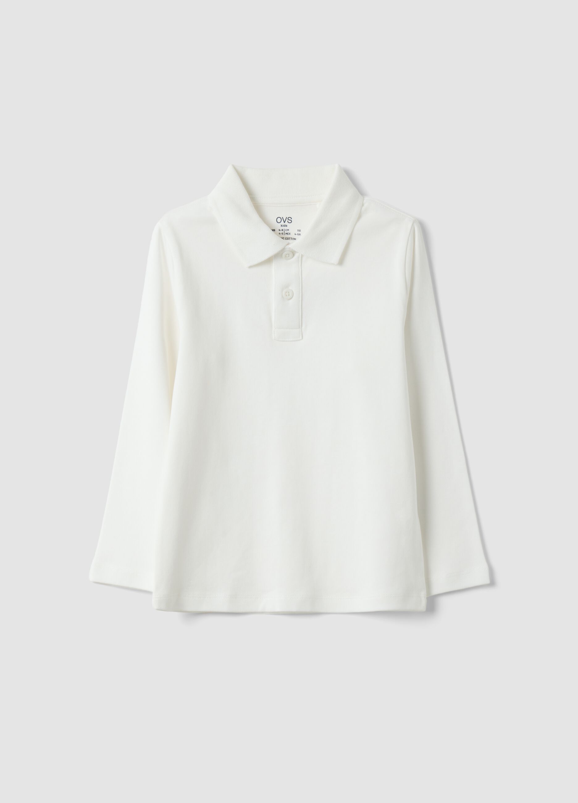 Polo bianca in puro cotone organico a maniche lunghe