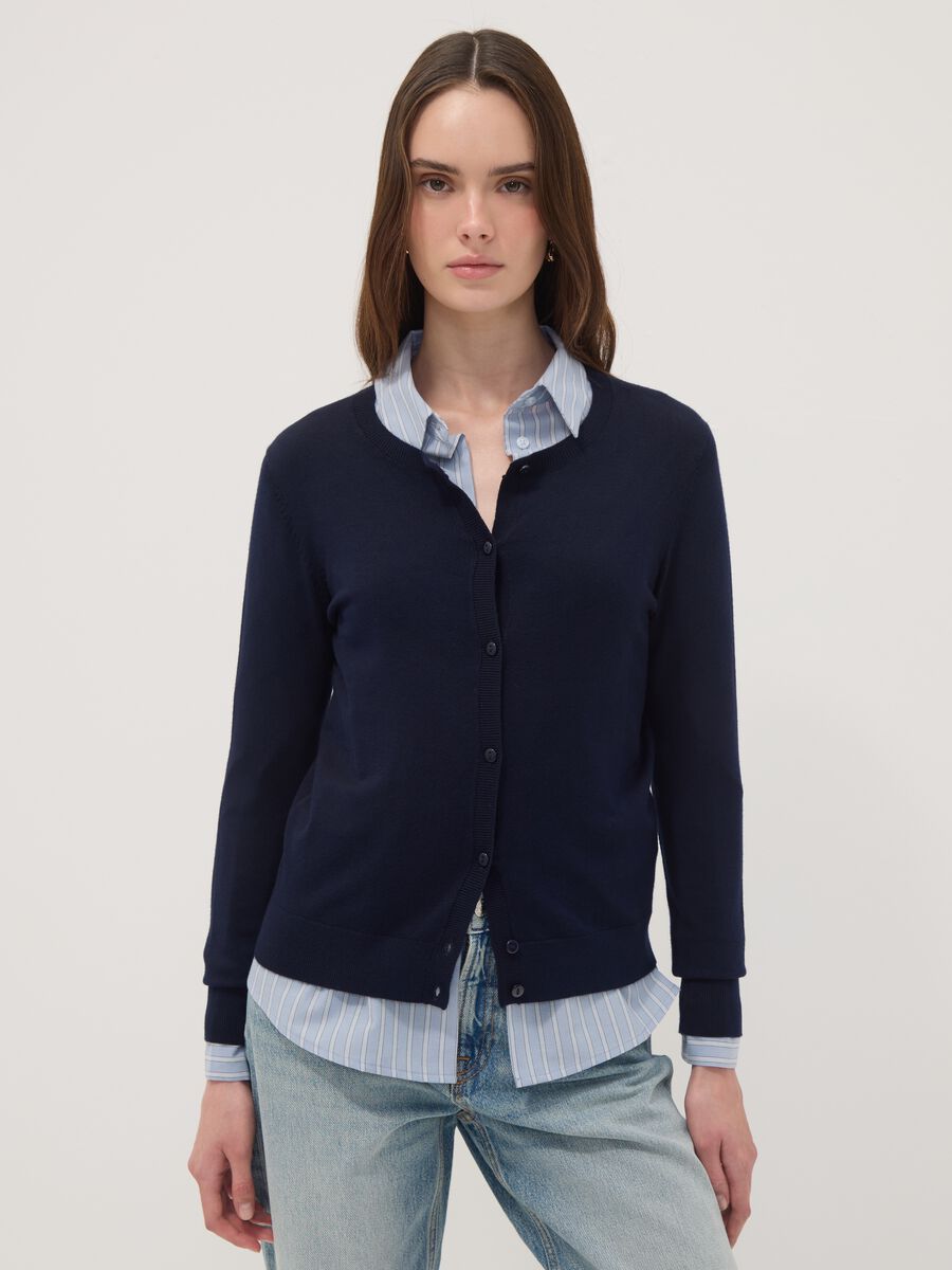 Regular fit blue cardigan with buttons_0
