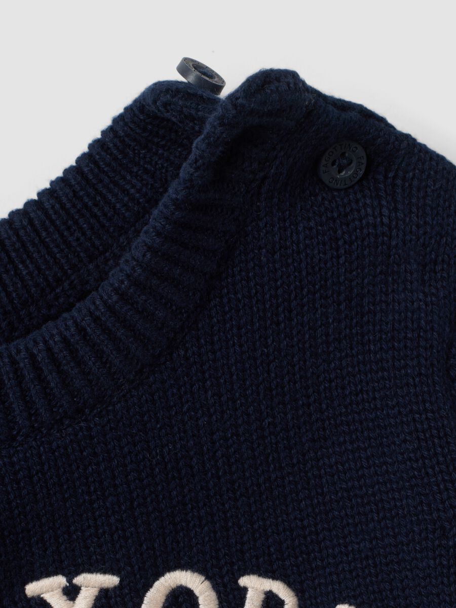 Blue pure cotton crew-neck jumper with puppy print for baby boy_4