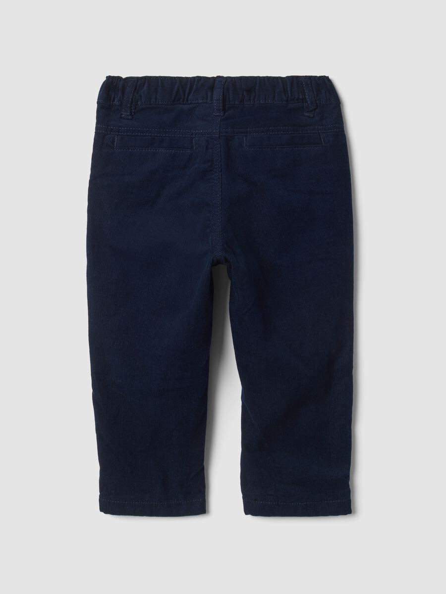 Blue pure cotton ribbed trousers_1