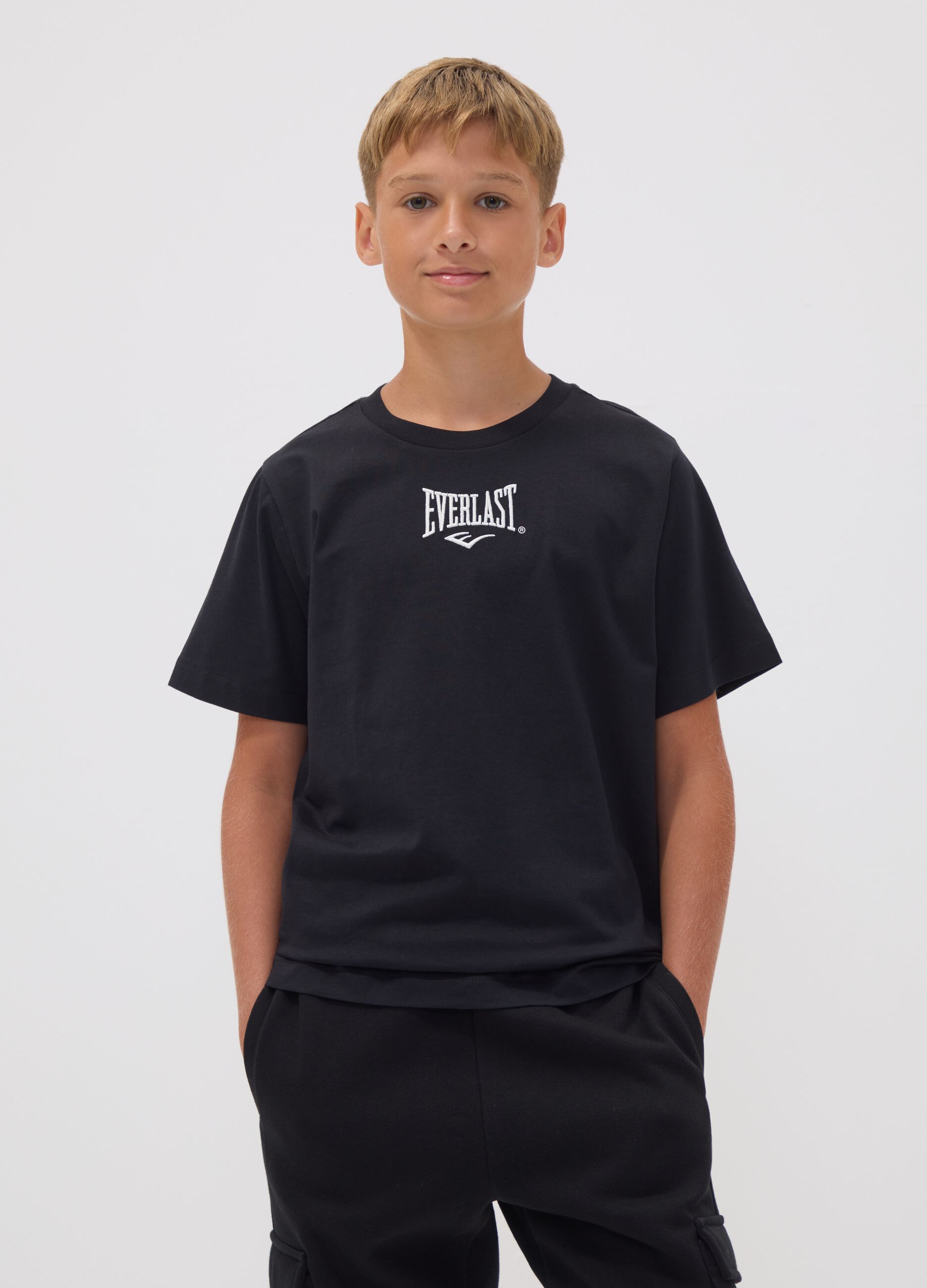 Black pure cotton logo T-shirt, regular fit, for boys