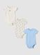 Tripack di body azzurri e bianchi in puro cotone organico con fantasia_0