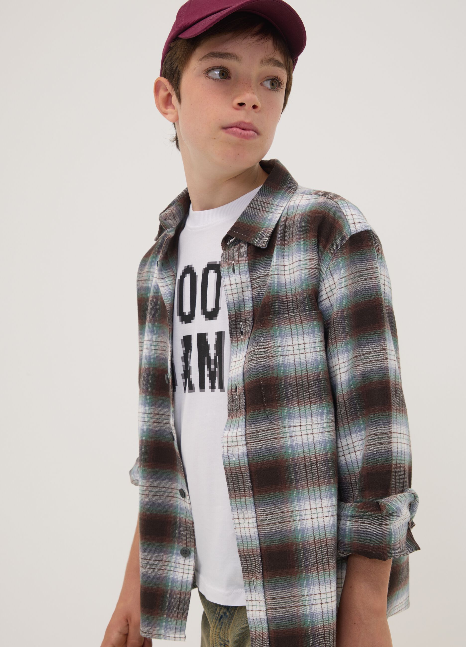 Brown checked pure cotton shirt