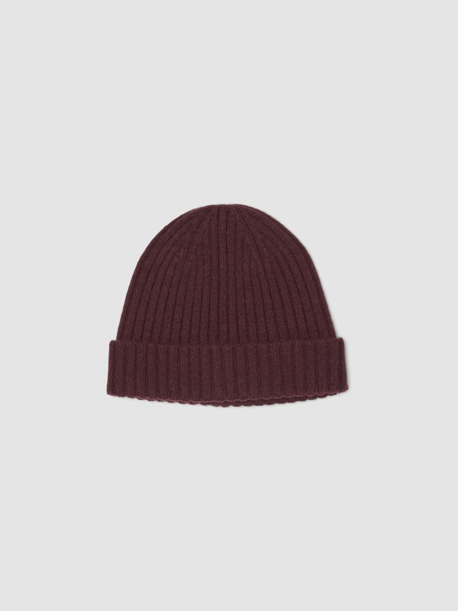Purple ribbed pure wool beanie_0