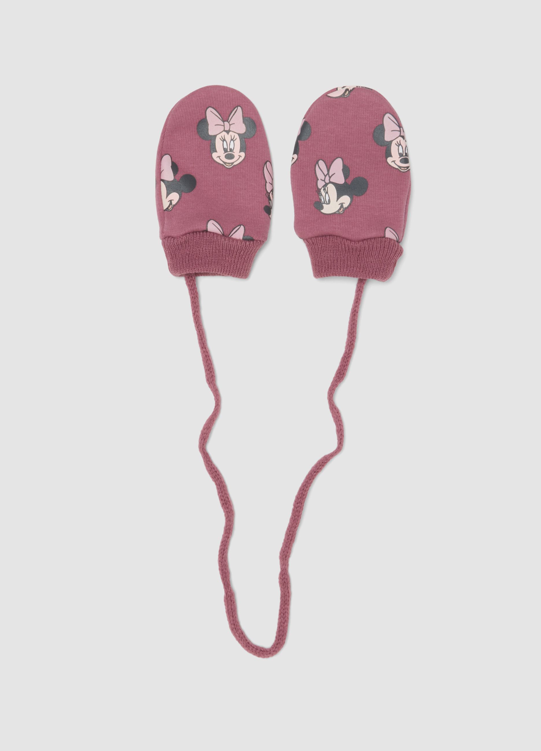 Pink stretch fabric Minnie print gloves