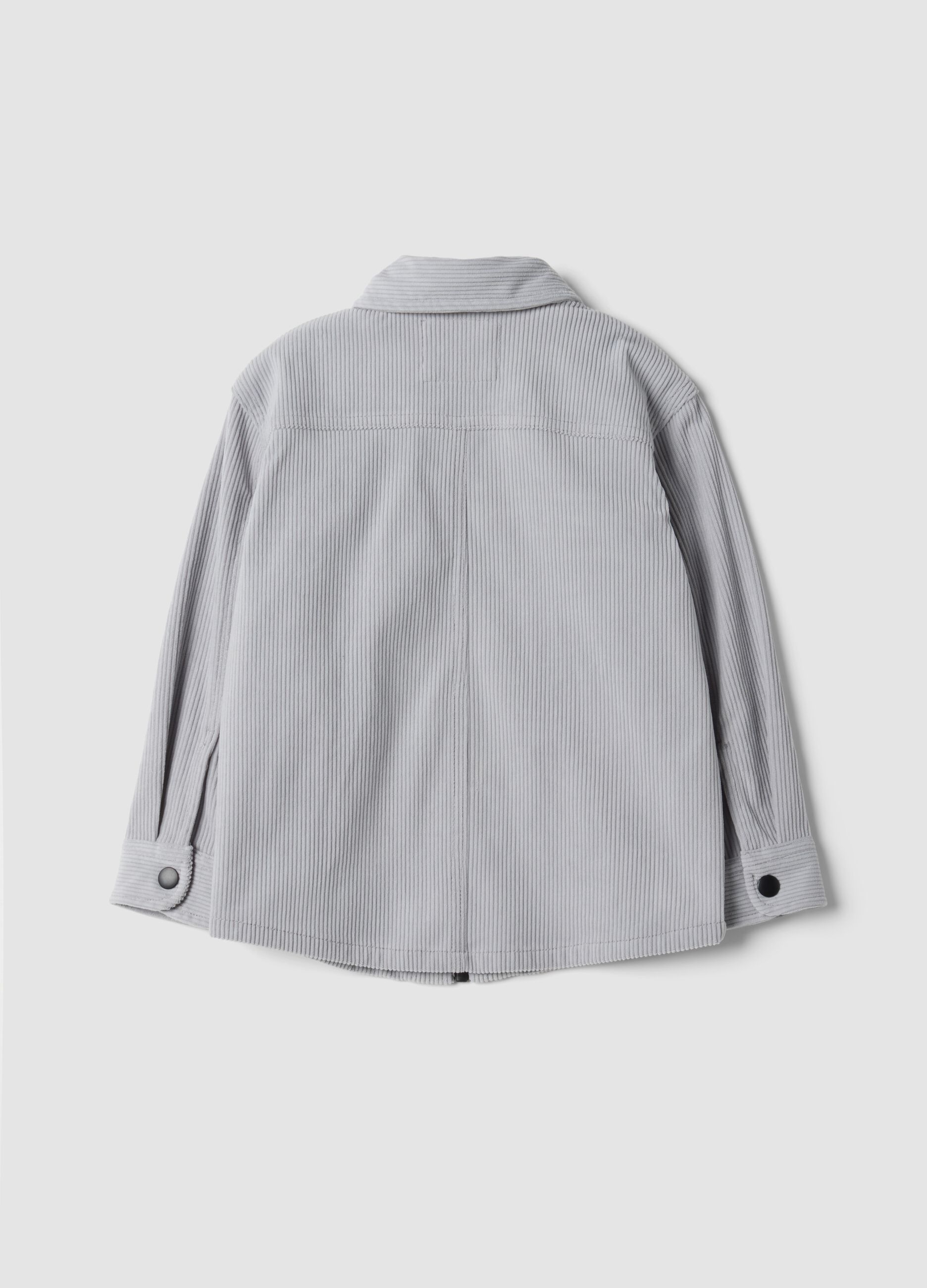 Camicia grigia a coste con zip e colletto classico over fit