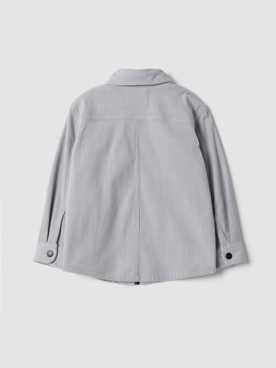 Grey ribbed shirt with zip and classic collar, oversized fit_1
