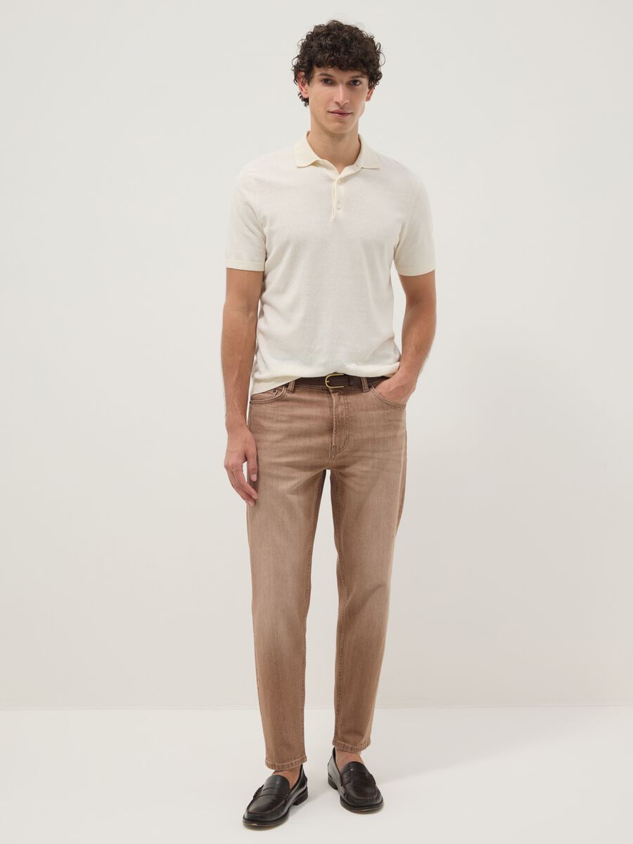 Brown denim jeans in stretch cotton, relaxed fit_0