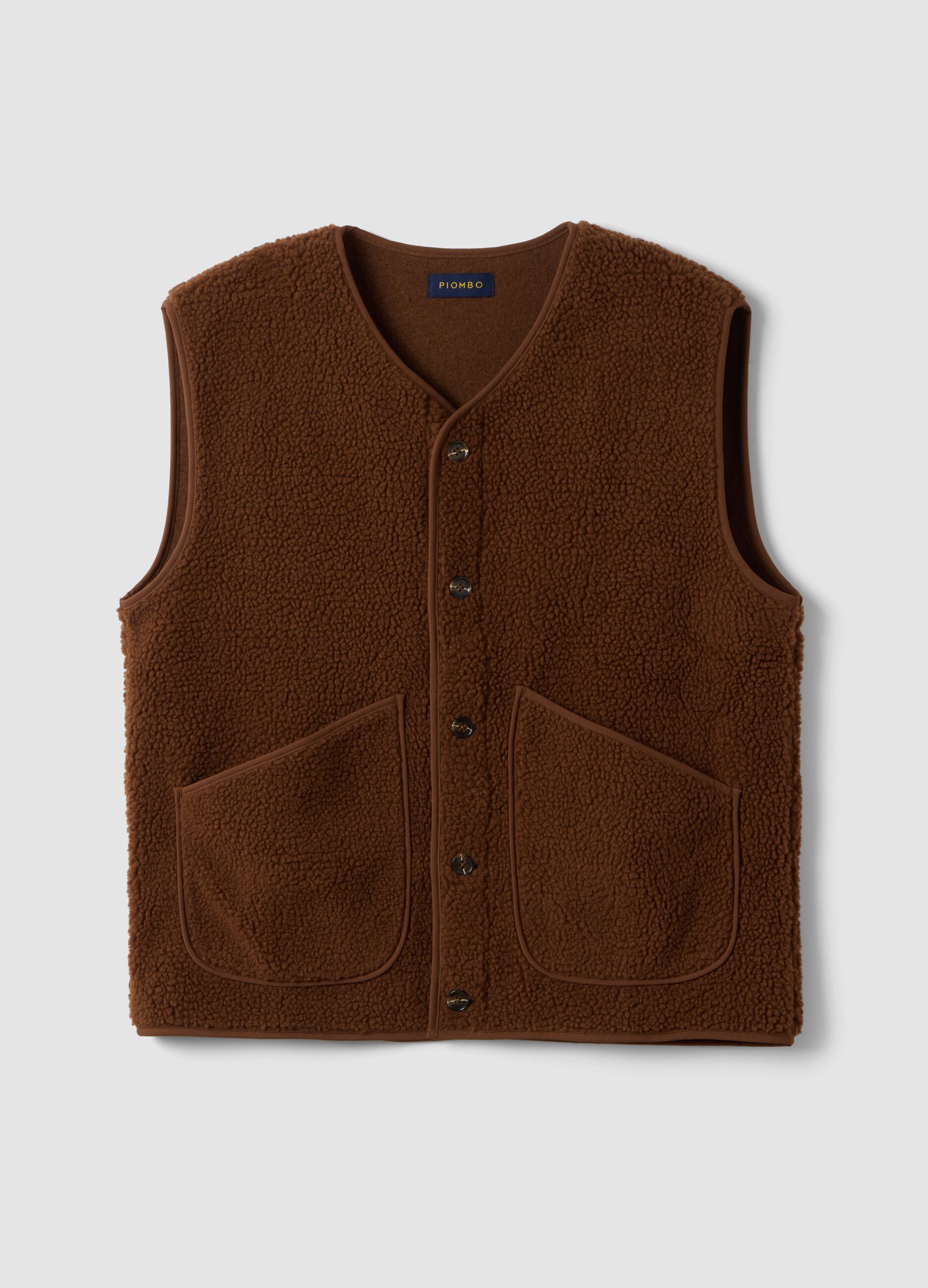 Light brown V-neck gilet with patch pockets