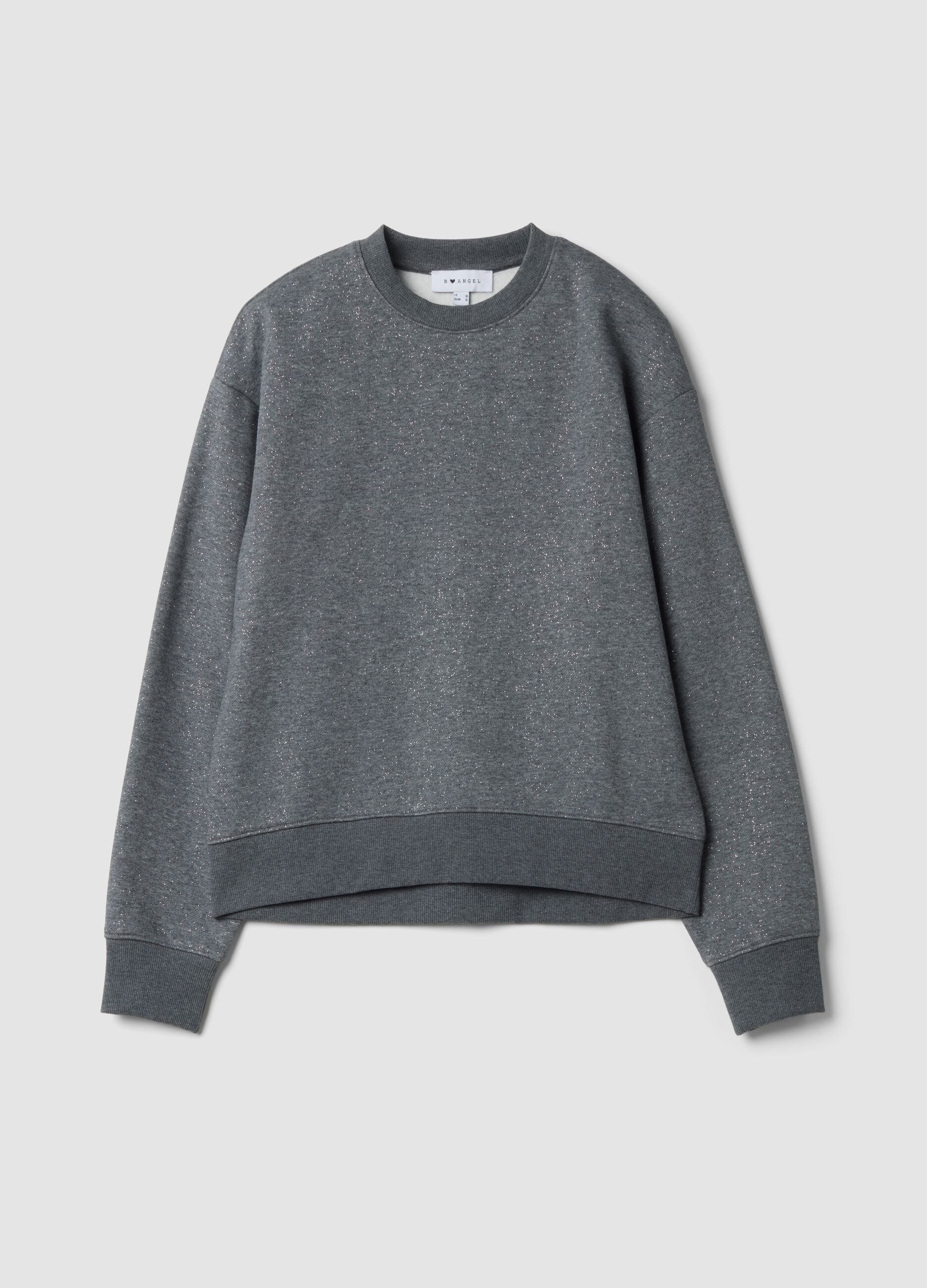 Grey cotton-blend crew-neck sweatshirt with all-over lurex print