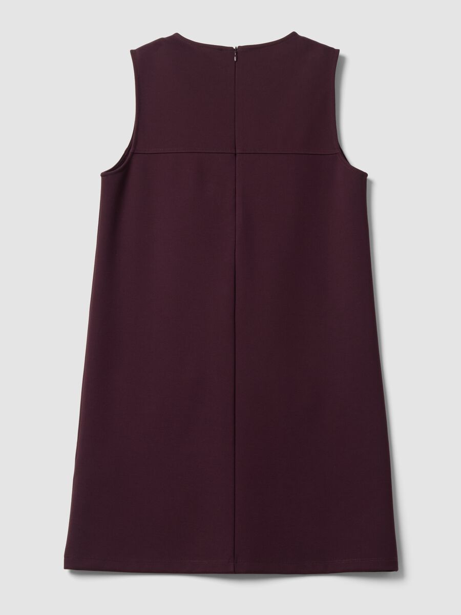 Burgundy sleeveless Milano stitch stretch viscose straight-fit dress_6