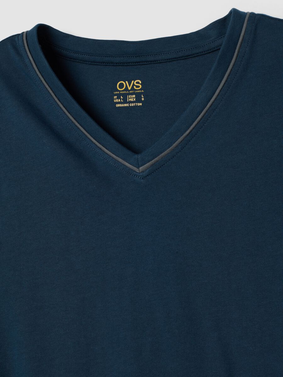 Blue pure organic cotton V-neck pyjamas_1