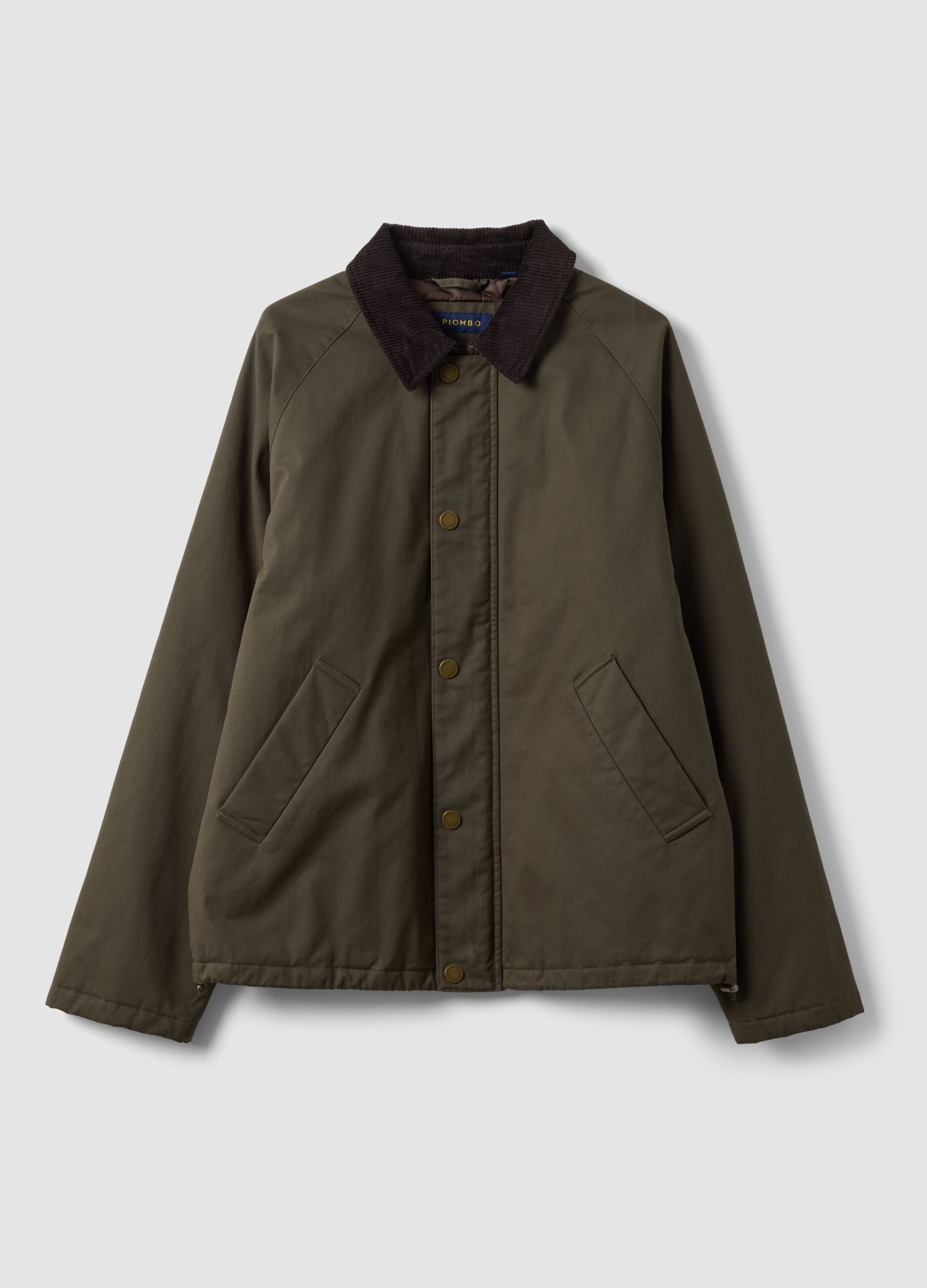 Green pure cotton jacket with velvet collar